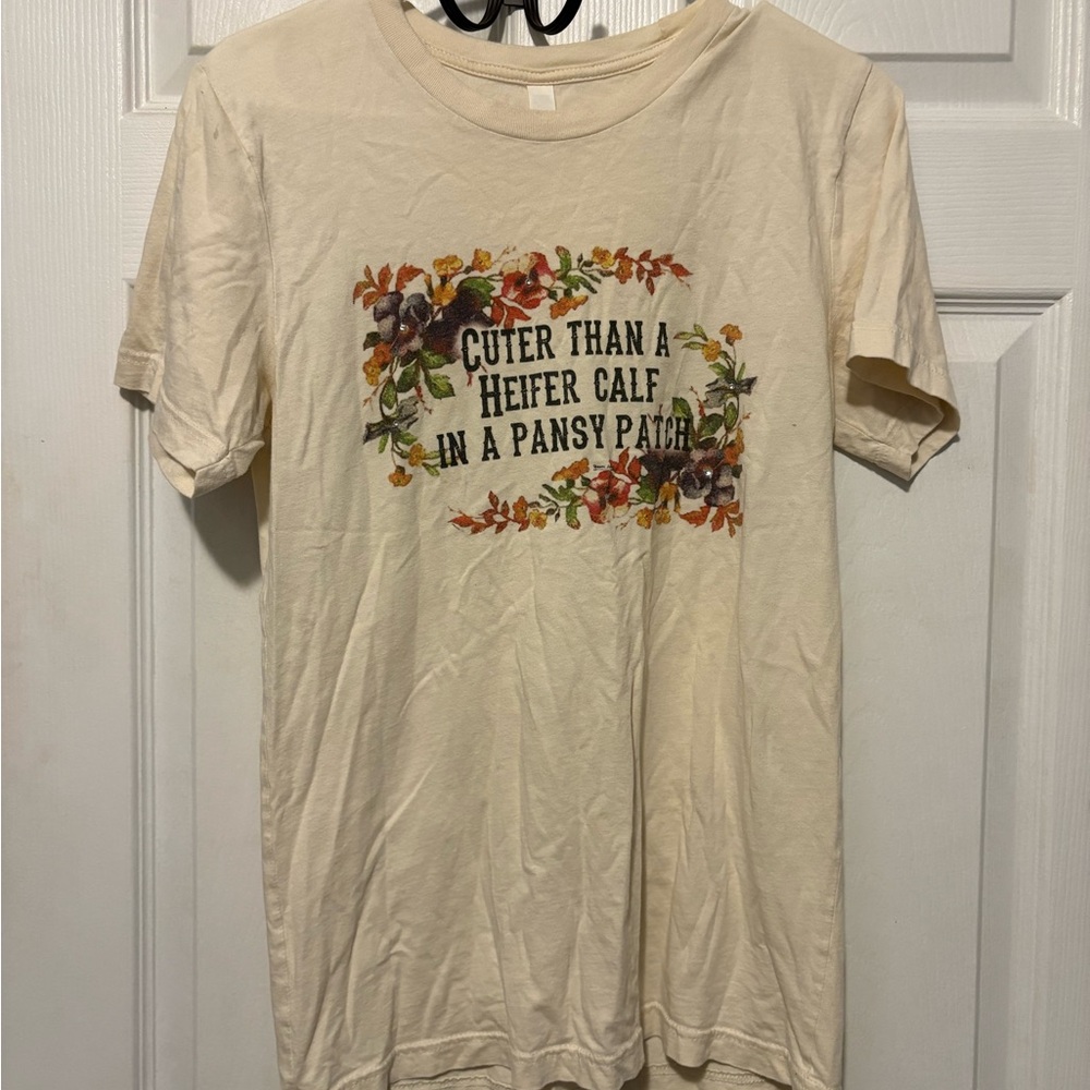 Cream Graphic T-Shirt with Floral Design